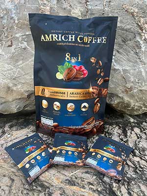 Amrich Coffee Arabica Instant Coffee 8in1 Snack Healthy 0% Weight Loss Diet Slim Sugar Transfat Fat 225g(15 sachets) Mellow Delicious Aroma Good Shape