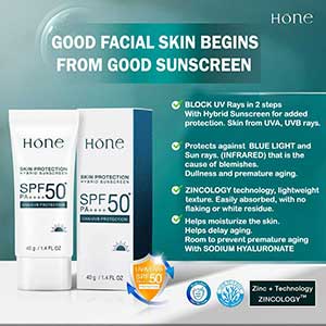 Hone Skin Protection Hybrid Sunscreen SPF 50+ PA +++ Whitening Moisturizing & Anti Aging